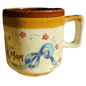 1986 Brown & Tan Striped Mom Coffee Mug with Handle and Colorful Art Detail